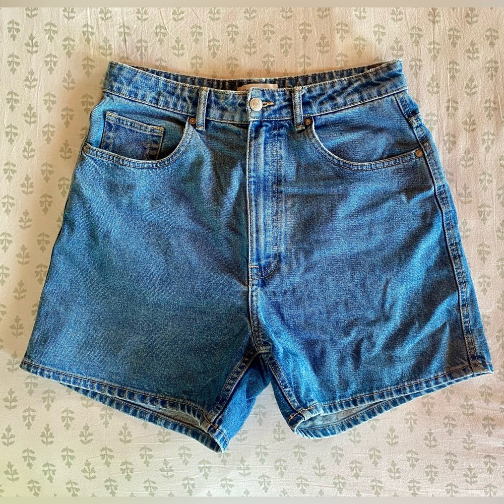 💙 ZARA 100% Organic Cotton High Rise Denim Jean Shorts Relaxed Classic Blue US 8